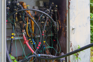 The danger of high-voltage steel cabinets without closed doors, electrical cabinets located in the woods, lack of maintenance and repair