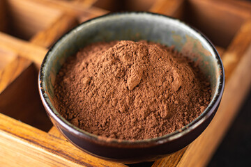 cocoa powder cocoa for making desserts fresh portion ready to eat meal snack on the table copy space food background rustic. top view