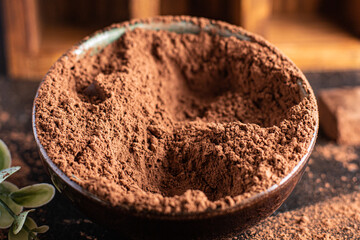 cocoa powder cocoa for making desserts fresh portion ready to eat meal snack on the table copy space food background rustic. top view