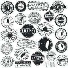 Obraz premium Taipei, Taiwan Set of Stamp. Vector Art Postal Passport Travel Design. Travel and Business Seals.