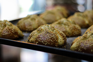 Mexican bakery. preparation of bread of the dead. puff pastry. process. Mexican bread. traditional bread. sesame. Puebla bakery