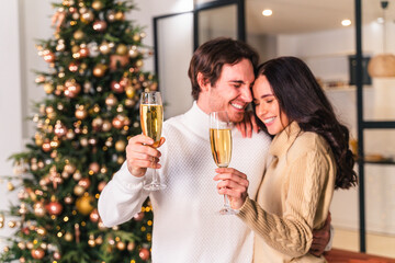 Happy couple celebrating christmas at home. Concepts about christmas holidays
