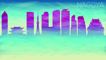 Nagoya Japan City Skyline Vector Silhouette. Broken Glass Abstract Geometric Dynamic Textured. Banner Background. Colorful Shape Composition.