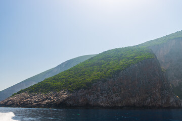 rocky coast of greek island and sea view, landscape greece view from boat