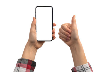 Mobile phone mockup and hand gesture isolated on a white background