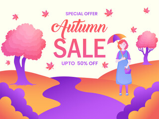 Hello autumn biggest discount sale and colorful fall background and leaves