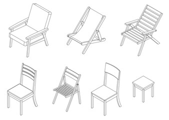 Vector set of isometric chairs
