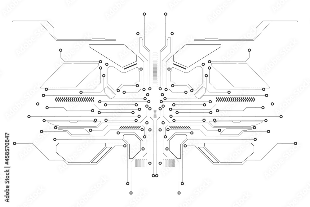 Poster Circuit Board Technology Information Pattern Concept Vector Background. Grayscale Color Abstract PCB Trace Data Infographic Design Illustration