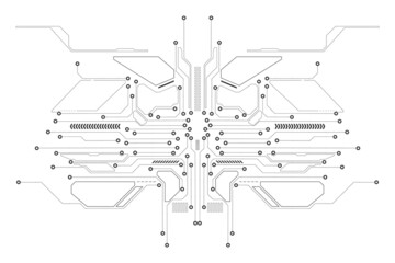 Circuit Board Technology Information Pattern Concept Vector Background. Grayscale Color Abstract PCB Trace Data Infographic Design Illustration