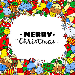 Obraz premium Background with doodle Christmas items.