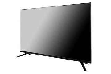 Naklejka premium Modern empty monitor of black wide frame TV set on white isolated background