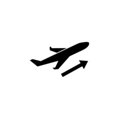 Plane Departure, Airplane Flight Takeoff. Flat Vector Icon illustration. Simple black symbol on white background. Plane Departure, Airplane Takeoff sign design template for web and mobile UI element.