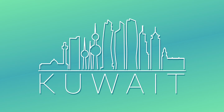 Kuwait City, Kuwait Skyline Linear Design. Flat City Illustration Minimal Clip Art. Background Gradient Travel Vector Icon.