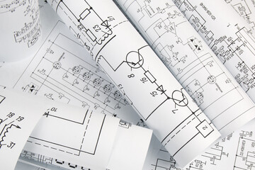 Electrical engineering drawings . Electronics Engineer Work. Science, technology and electronics.