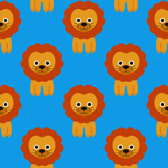 Drawn vector pattern of cute funny lion. Isolated objects. Can be used for printing on T-shirts, children's clothing, fashion designs. Cute and funny poster.