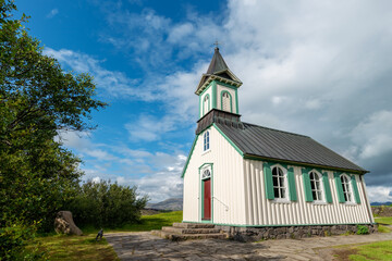 Scenic church  in Thingvellir National Park, Iceland