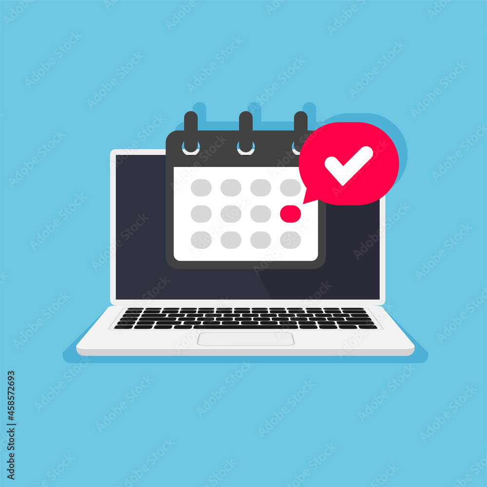 Aufkleber laptop with calendar and highlighted date on it. deadline or event reminder notification. event or s