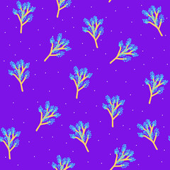 Fototapeta na wymiar Seamless pattern with hand drawn vector flower branch,illustration for wrapping paper,wallpaper,textile and fabric design,abstract botanical motif for decoration on violet background,floral print.