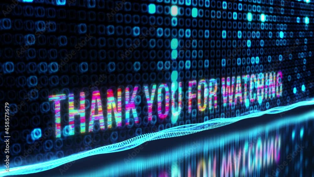 Poster 3d animation of thank you for watching colorful text word flicker light animation loop with digital 