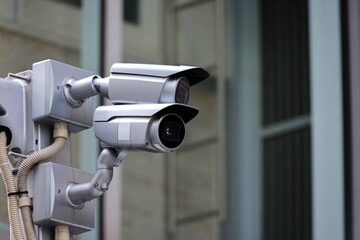 シルバーメタリックな街頭の監視カメラ