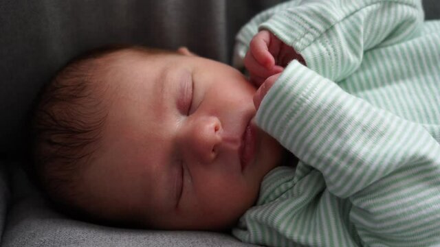 Baby Sleep Newborn Sleep, Little Girl Sleeping On Chair Face and Hands close-up