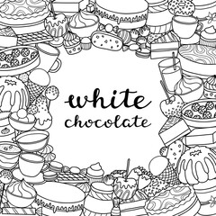 Background with hand drawn chocolate desserts.