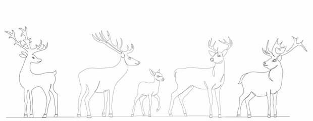 Obraz na płótnie Canvas single continuous line drawing deer with fawn, sketch