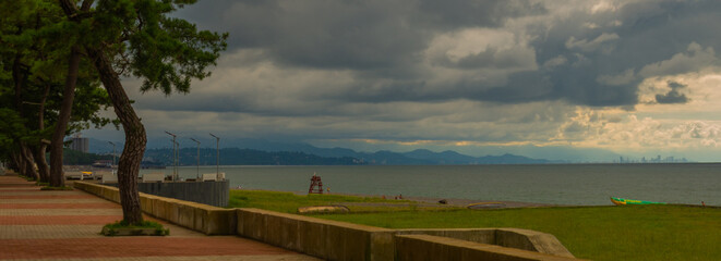 KOBULETI, GEORGIA: Beautiful landscape with a view of the beach and the Black Sea on a sunny summer day.