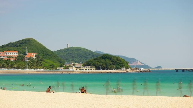 sunny day sanya famous dadonghai beach panorama timelapse 4k hainan island china
