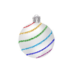 Christmas ball with colorful glitter stripes.