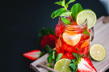 Strawberry Lime Lemonade With Mint Decoration