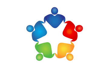 Teamwork unity love heart people logo charity nonprofit organization diversity concept vector image design five people in a hug