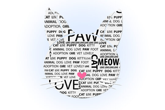 Cat head silhouette shape with text words meanings icon vector image design