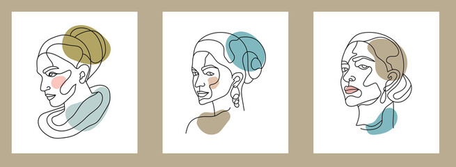 Vector minimalist style continuous one line art portrait. Line flower, woman Hand drawn abstract feminine print. Use for wall decor, beauty logo, poster illustration, card, t-shirt print