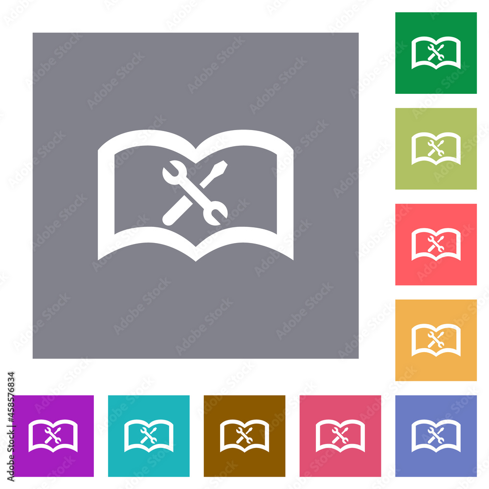 Poster user guide with wrench and screwdriver square flat icons