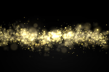 Fototapeta na wymiar Sparkling golden magic dust particles bokeh light.