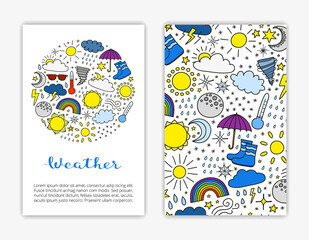 Card templates with doodle weather items.
