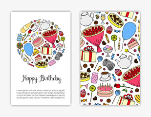 Card templates with hand drawn holiday items.