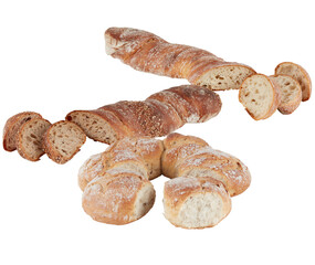 various bakery freshly baked bread isolated on white background with cut out have clipping path