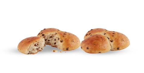 various bakery freshly baked bread isolated on white background with cut out have clipping path