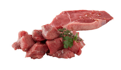 Fillet fresh raw beef  meat rib eye tenderloin steak mix spice rosemary isolated on white background with cut out have clipping path