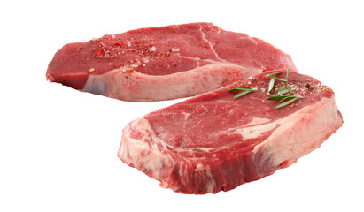 Fillet fresh raw beef  meat rib eye tenderloin steak mix spice rosemary isolated on white background with cut out have clipping path