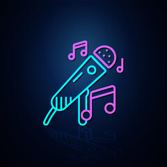 Neon microphone and note icon looks clear. Neon line icon. Entertainment and karaoke music icon. neon icon.
