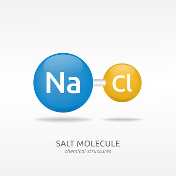 Sodium chloride molecule, salt chemical structures vector