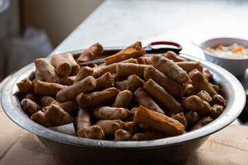 Closeup shot of Asian traditional Nem rolls