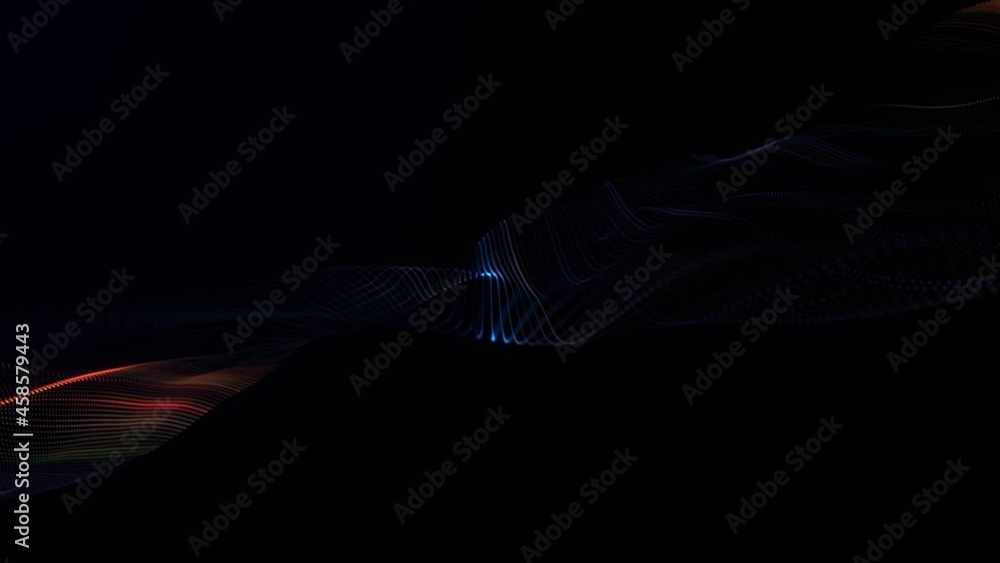 Poster 4k 3d seamless looping multicolored futuristic light wire mesh wave sound flowing over dark backgrou