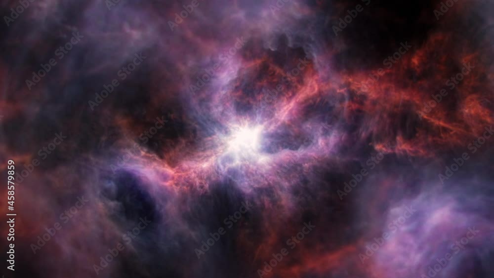 Poster space flight into a star field and beatiful cloud nebula.3d rendering of fly through in a space gala