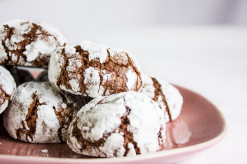chocolate cookies with white background selective focus
