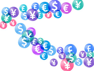 Euro dollar pound yen circle icons flying money vector background. Marketing concept. Currency