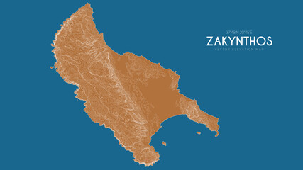 Topographic map of Zakynthos, Greece. Vector detailed elevation map of island. Geographic elegant landscape outline poster. - obrazy, fototapety, plakaty